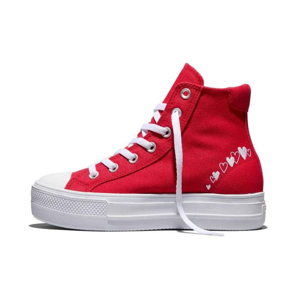 Converse -  Women's Platform High Top Sneakers - Red  Red - Picture 4 of 6